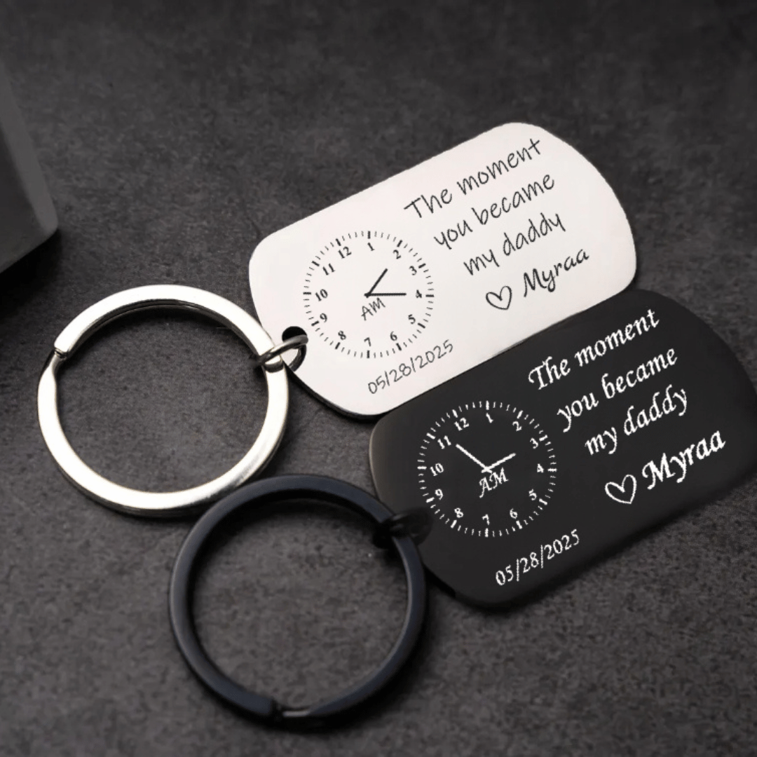 "The Moment You Became ....." – Personalized Birth Time Keychain
