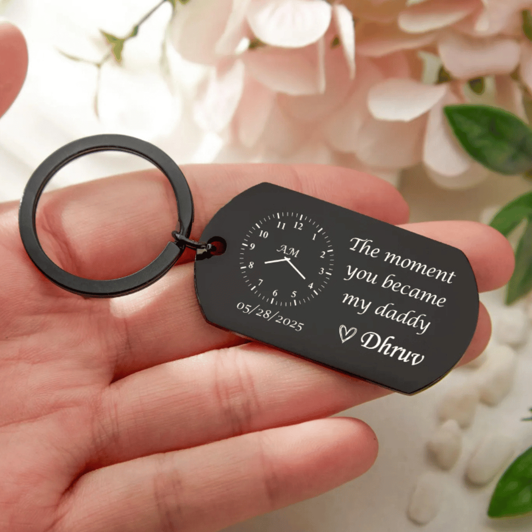 "The Moment You Became ....." – Personalized Birth Time Keychain