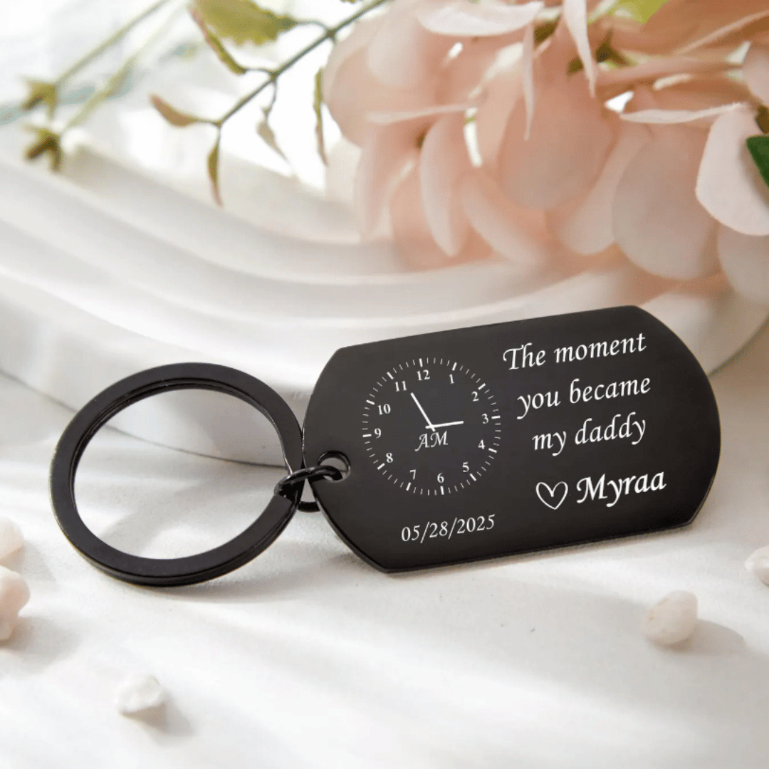 "The Moment You Became ....." – Personalized Birth Time Keychain