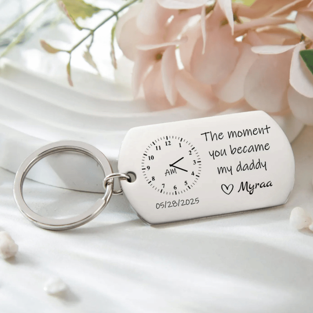 "The Moment You Became ....." – Personalized Birth Time Keychain