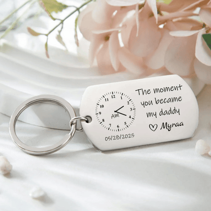 "The Moment You Became ....." – Personalized Birth Time Keychain