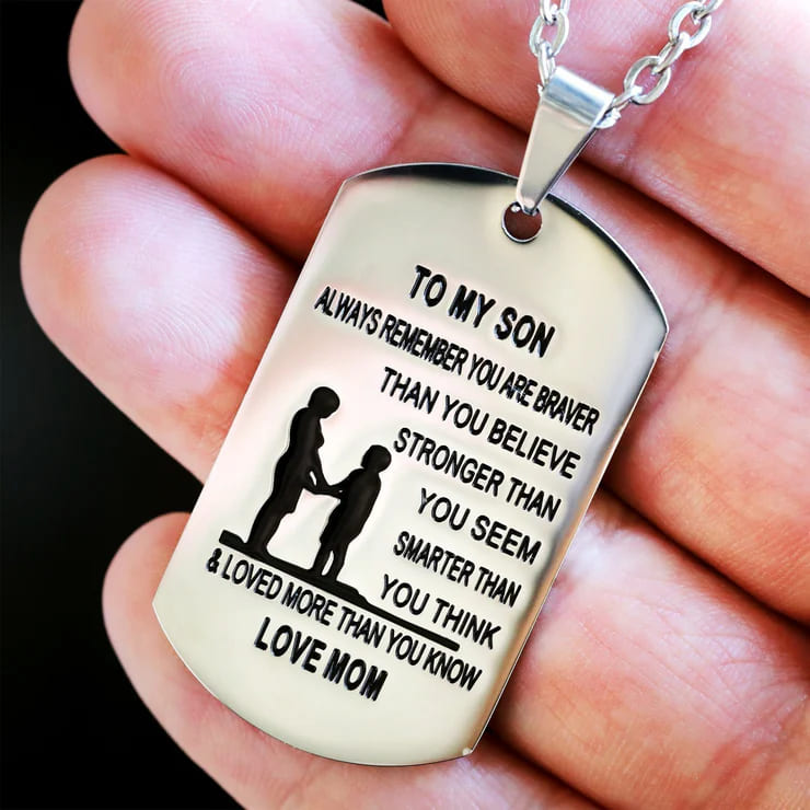 "To My Son" Stainless Steel Dog Tag Necklace – From Mom or Dad