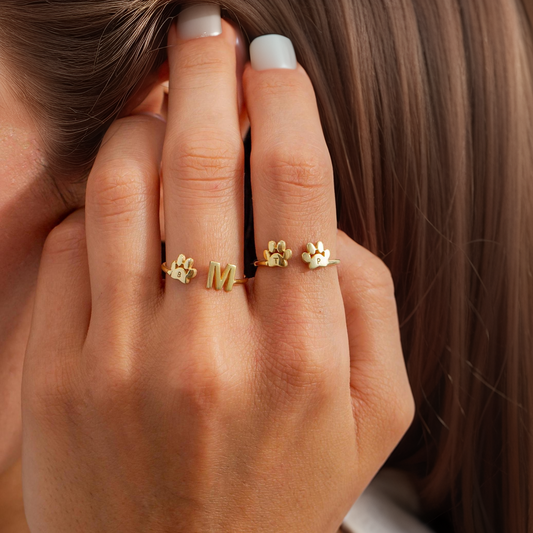 Personalized Engraved Paw Initial Ring
