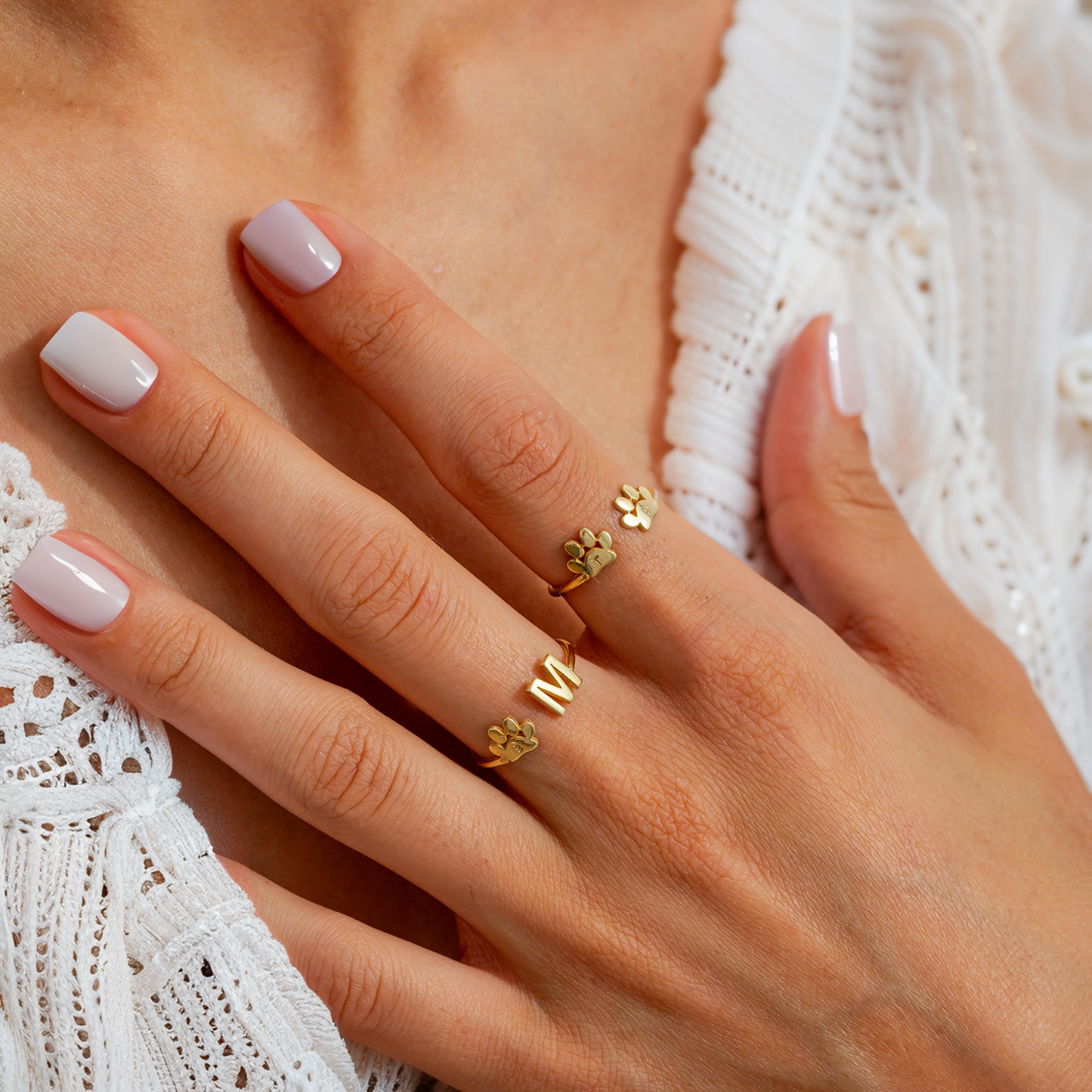 Personalized Engraved Paw Initial Ring
